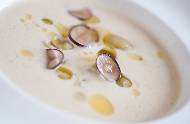 Ajo Blanco with Slow-Roasted Grapes and Extra Virgin Olive Oil