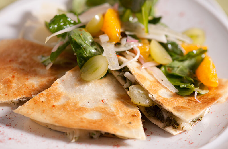Grape and Brie Quesadillas with Green Grape and Arugula Salad