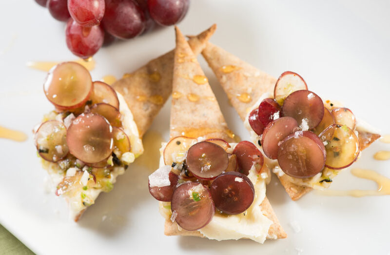 House-Made Seed Crackers with Spicy Red Grapes, Mascarpone and Honey