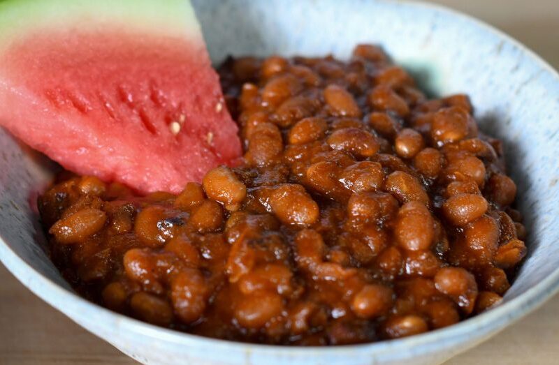 Watermelon Baked Beans with Watermelon BBQ Sauce