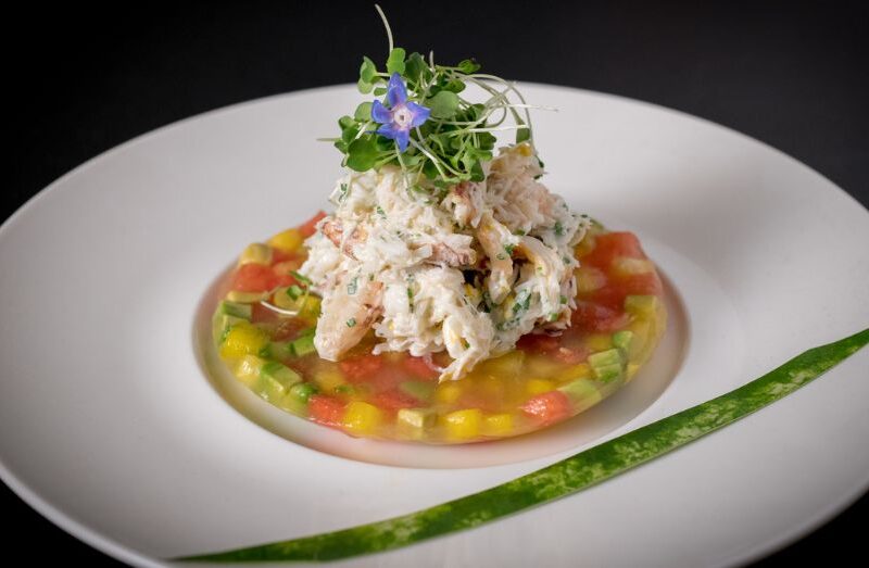 Watermelon and Avocado Mosaic with Dungeness Crab Salad